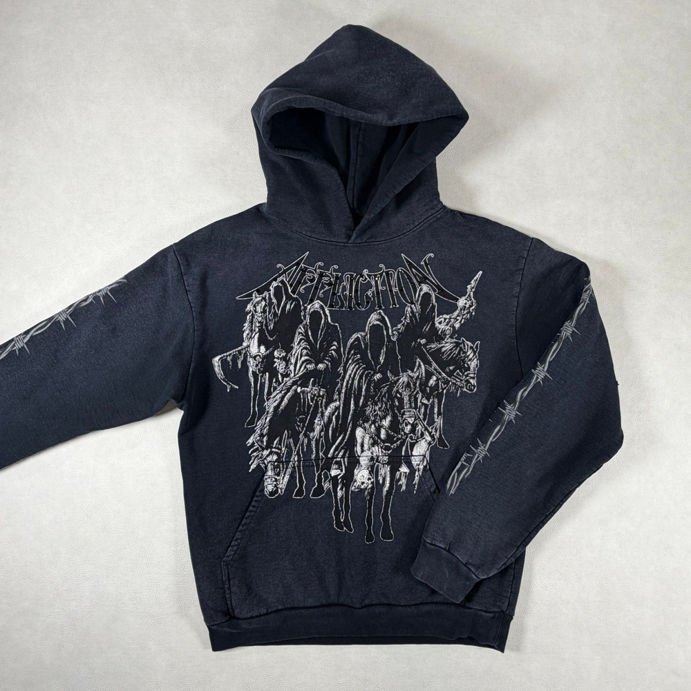 Affliction Four Horsemen Live Fast Studded Graphic Hoodie Black Mens Medium